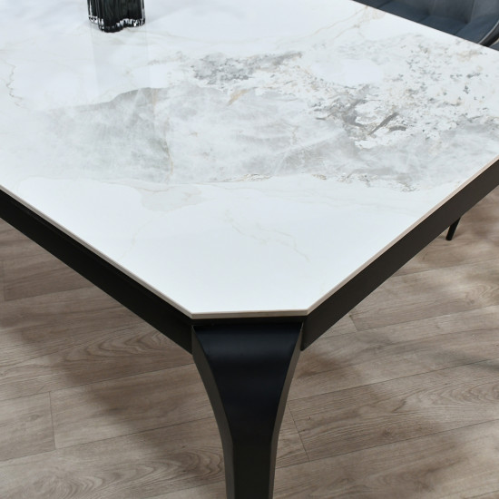 طاولة طعام رخام 6 كراسي بأرجل معدنية