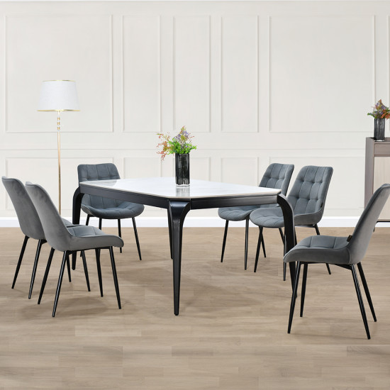 طاولة طعام رخام 6 كراسي بأرجل معدنية