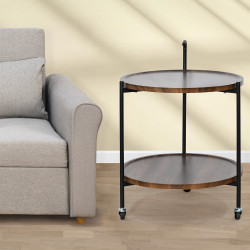 عربة تقديم دائرية من الخشب والمعدن بني