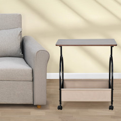 عربة تقديم سطح خشبي مع عجلات ورف تخزين