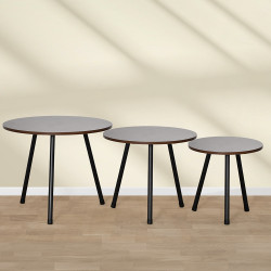 طقم طاولات خدمة 3 قطع من الخشب بني غامق