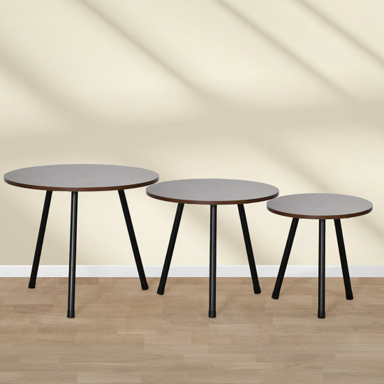 طقم طاولات خدمة 3 قطع من الخشب بني غامق