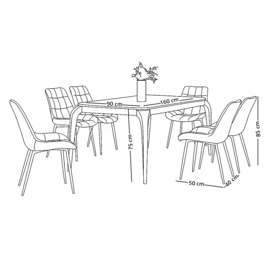 طاولة طعام رخام 6 كراسي بأرجل معدنية