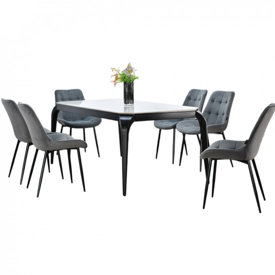 طاولة طعام رخام 6 كراسي بأرجل معدنية