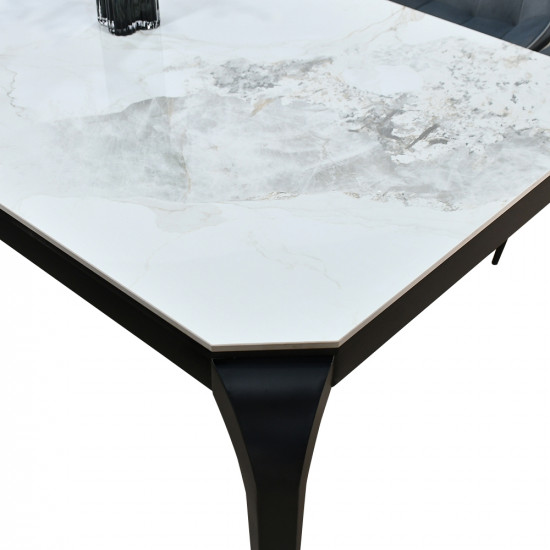 طاولة طعام رخام 6 كراسي بأرجل معدنية