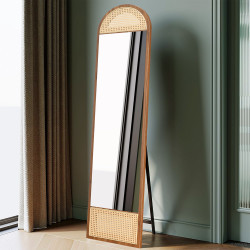 مرآة استاند بإطار خشب وراتان بني 170×40 سم