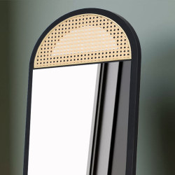 مرآة استاند بإطار خشب وراتان أسود 170×40 سم