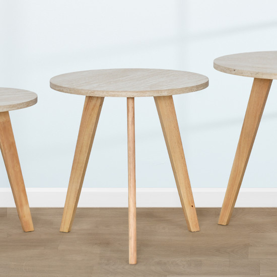 طقم طاولات خدمة من الخشب 3 قطع بيج طقم طاولات خدمة من الخشب 3 قطع بيج