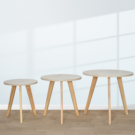 طقم طاولات خدمة من الخشب 3 قطع بيج طقم طاولات خدمة من الخشب 3 قطع بيج