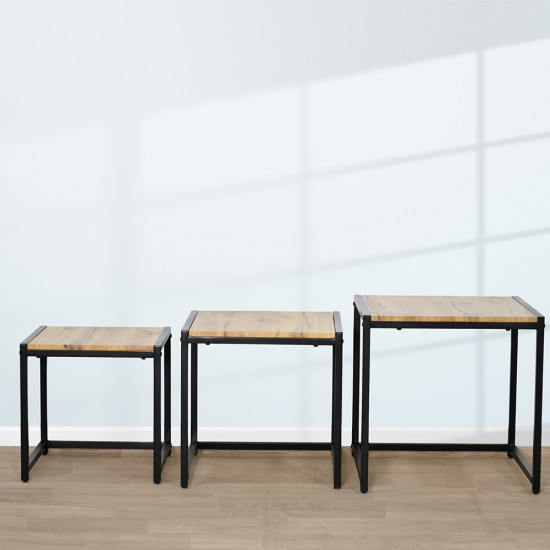 طقم طاولات خدمة من الخشب والمعدن 3 قطع