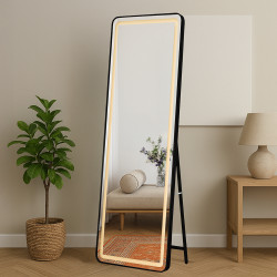 مرآة استاند مضيئة بإطار أسود 170×60 سم