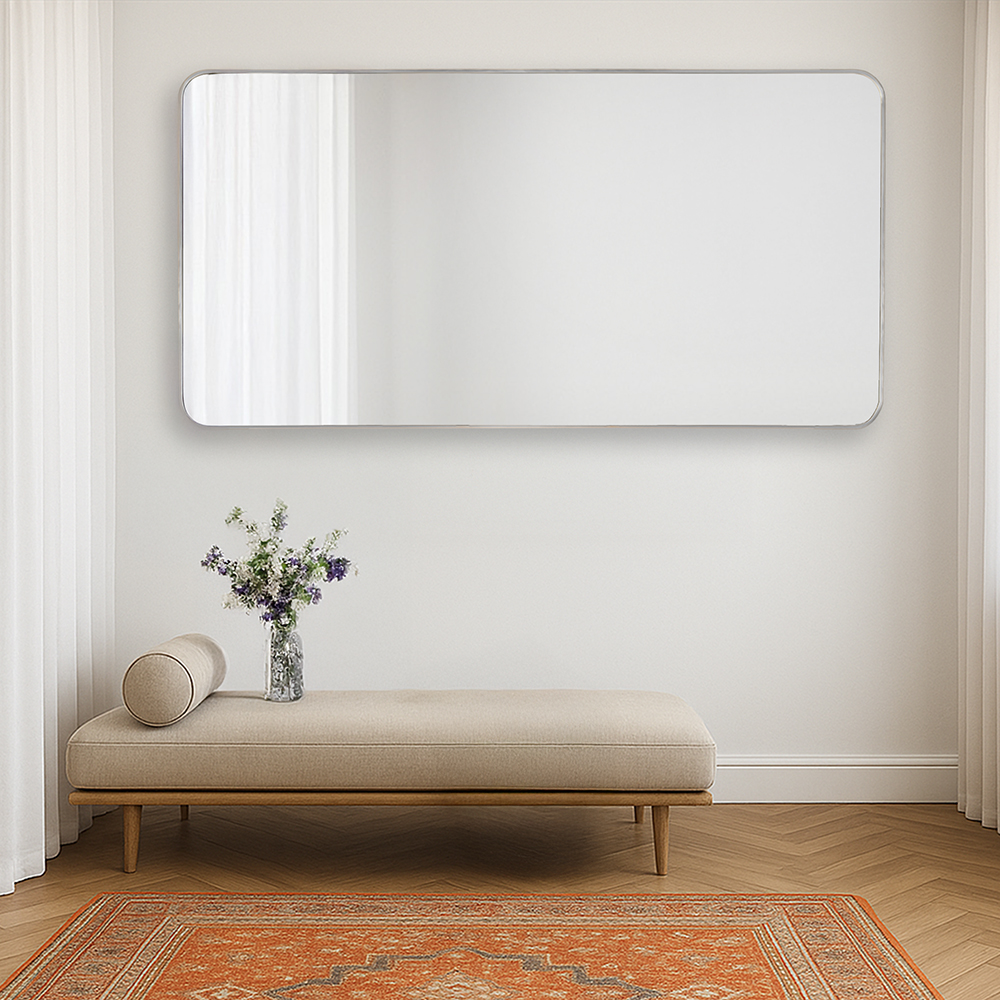 مرآة ديكور حائط بإطار فضي 70×140 سم مرآة ديكور حائط بإطار فضي 70×140 سم