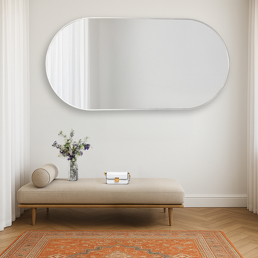 مرآة ديكور حائط بإطار فضي 70×140 سم