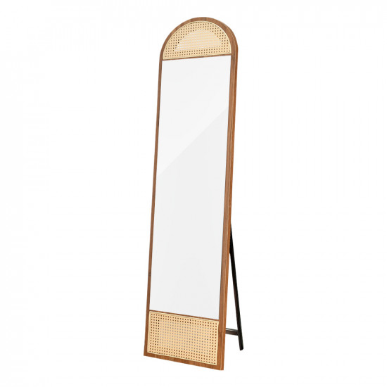 مرآة استاند بإطار خشب وراتان بني 170×40 سم مرآة استاند بإطار خشب وراتان بني 170×40 سم