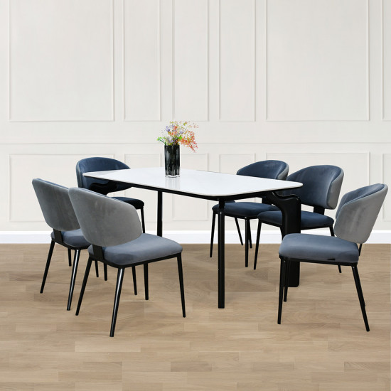 طاولة طعام عصرية سطح رخام 6 كراسي رمادي غامق