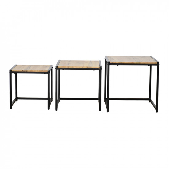 طقم طاولات خدمة من الخشب والمعدن 3 قطع