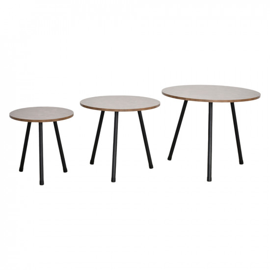 طقم طاولات خدمة خشب بأرجل معدنية 3 قطع بني