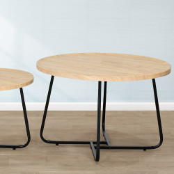 طقم طاولات خدمة 2 قطعة خشب وقاعدة معدنية