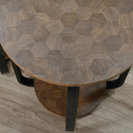 طقم طاولات خدمة 5 قطع 2 دور خشب بني