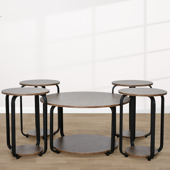 طقم طاولات خدمة 5 قطع 2 دور خشب بني