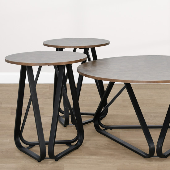 طقم طاولات خدمة 5 قطع خشب مع قاعدة معدنية طقم طاولات خدمة 5 قطع خشب مع قاعدة معدنية