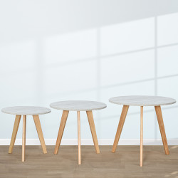 طقم طاولات خدمة 3 قطع من الخشب رمادي