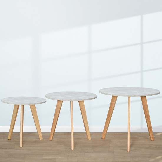 طقم طاولات خدمة 3 قطع من الخشب رمادي طقم طاولات خدمة 3 قطع من الخشب رمادي