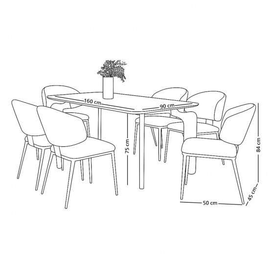 طاولة طعام عصرية سطح رخام 6 كراسي رمادي غامق