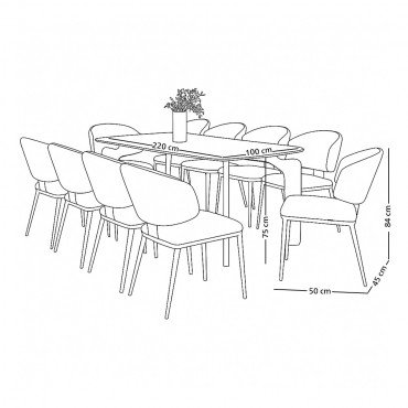 طاولة طعام عصرية سطح رخام 10 كراسي رمادي غامق