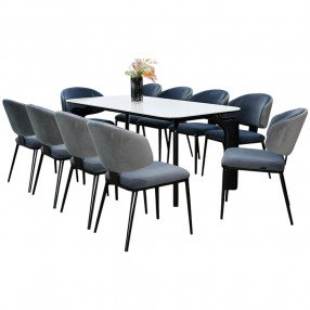 طاولة طعام عصرية سطح رخام 10 كراسي رمادي غامق
