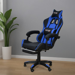 كرسي ألعاب أحترافي من الجلد أزرق × أسود