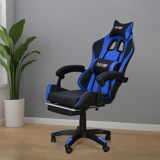 كرسي ألعاب أحترافي من الجلد أزرق × أسود