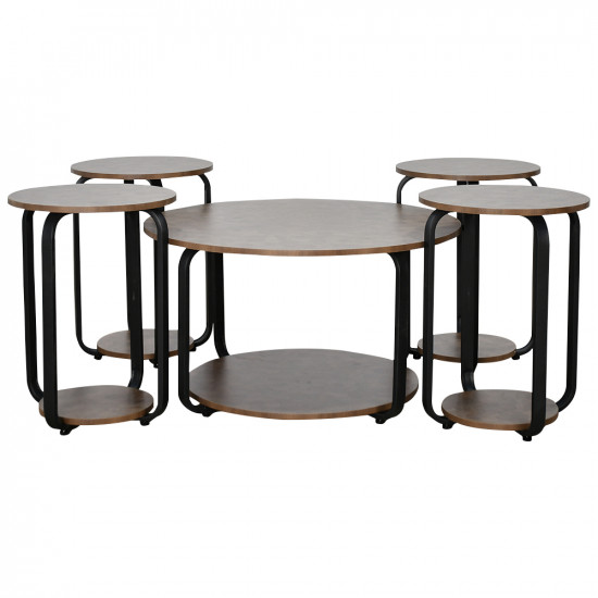 طقم طاولات خدمة 5 قطع 2 دور خشب بني