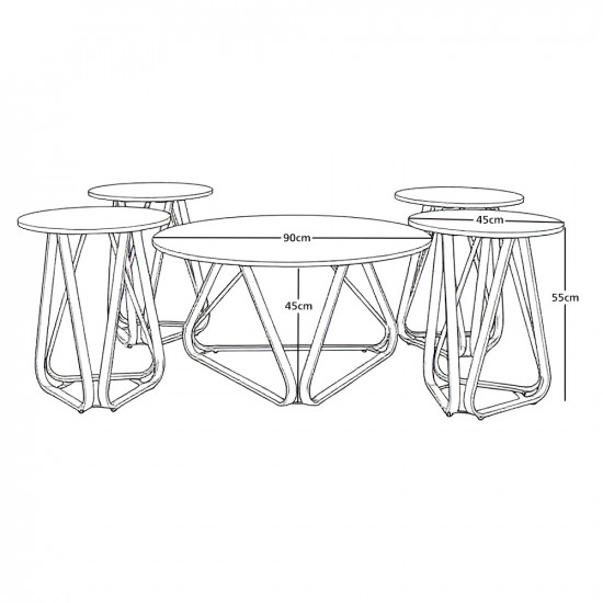 طقم طاولات خدمة 5 قطع خشب مع قاعدة معدنية طقم طاولات خدمة 5 قطع خشب مع قاعدة معدنية