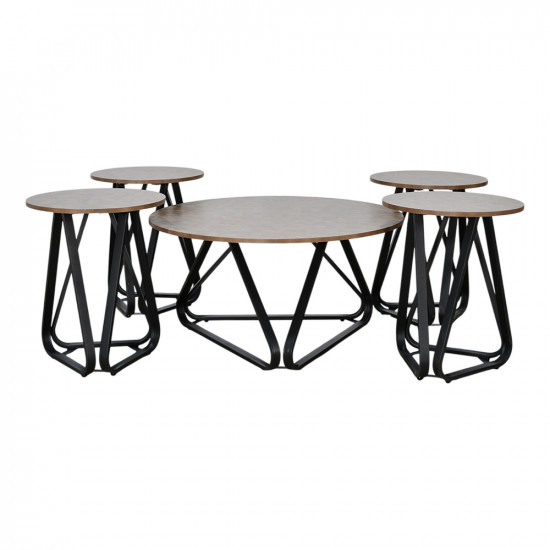 طقم طاولات خدمة 5 قطع خشب مع قاعدة معدنية طقم طاولات خدمة 5 قطع خشب مع قاعدة معدنية