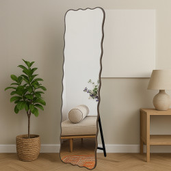 مرآة استاند بإطار خشبي بني 160×50 سم