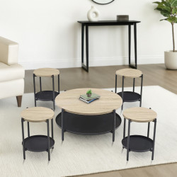 طقم طاولات خدمة 5 قطع من الخشب والمعدن 45 سم طقم طاولات خدمة 5 قطع من الخشب والمعدن 45 سم