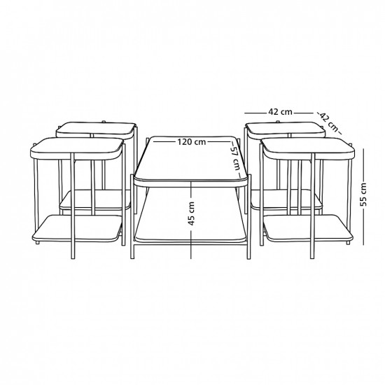 طقم طاولات خدمة 5 قطع من الزجاج بني فاتح 120 سم طقم طاولات خدمة 5 قطع من الزجاج بني فاتح 120 سم