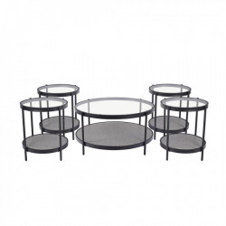 طقم طاولات خدمة 5 قطع من الزجاج والخشب والمعدن رمادي غامق طقم طاولات خدمة 5 قطع من الزجاج والخشب والمعدن رمادي غامق