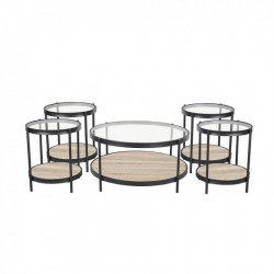 طقم طاولات خدمة 5 قطع من الزجاج والخشب والمعدن لون خشبي 86*45 سم طقم طاولات خدمة 5 قطع من الزجاج والخشب والمعدن لون خشبي 86*45 سم