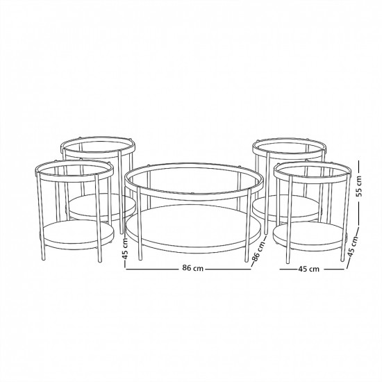 طقم طاولات خدمة 5 قطع من الزجاج والخشب والمعدن لون خشبي 86*45 سم