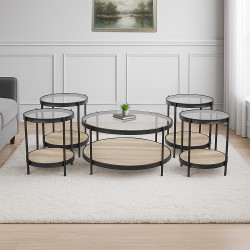 طقم طاولات خدمة 5 قطع من الزجاج والخشب والمعدن لون خشبي 86*45 سم طقم طاولات خدمة 5 قطع من الزجاج والخشب والمعدن لون خشبي 86*45 سم