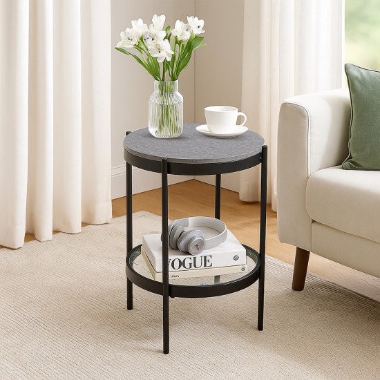 طاولة خدمة مفردة من الخشب الزجاج والمعدن لون رمادي