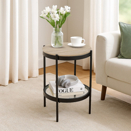 طاولة خدمة مفردة من الخشب الزجاج والمعدن لون خشبي طاولة خدمة مفردة من الخشب الزجاج والمعدن لون خشبي