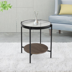 طاولة خدمة مفردة معدن / زجاج / خشب