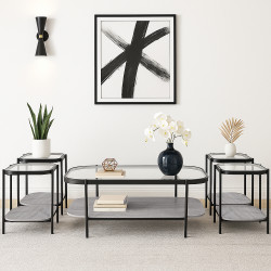 طقم طاولات خدمة 5 قطع من الزجاج والخشب والمعدن لون رمادي 120*45 سم