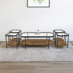 طقم طاولات خدمة 5 قطع من الزجاج والخشب والمعدن لون بني 120*45 سم