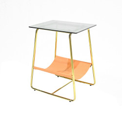 طاولة خدمة مفردة معدن / زجاج / جلد طاولة خدمة مفردة معدن / زجاج / جلد