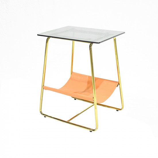 طاولة خدمة مفردة معدن / زجاج / جلد