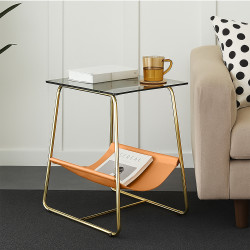 طاولة خدمة مفردة معدن / زجاج / جلد طاولة خدمة مفردة معدن / زجاج / جلد